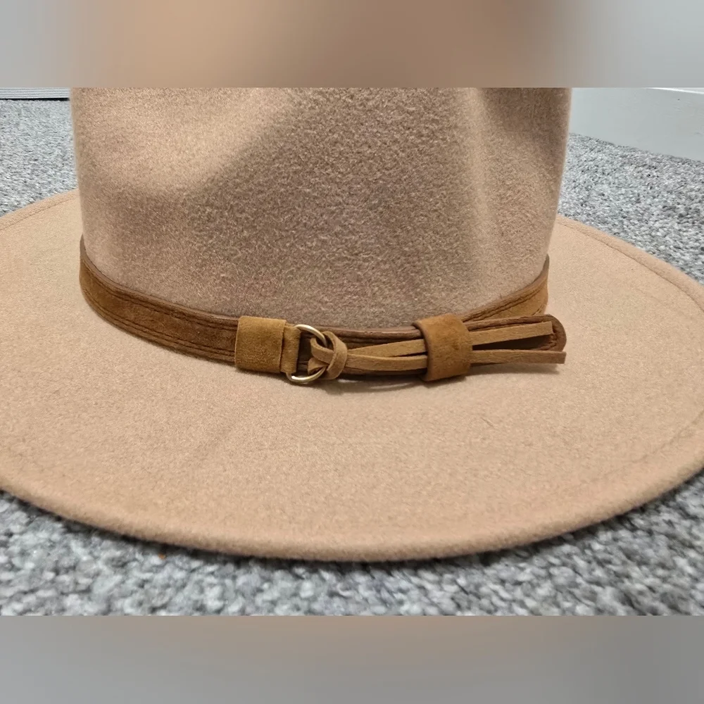 35% Wool Brown Fedora Hat Wide Brim Unisex Nautical Coastal Fisherman